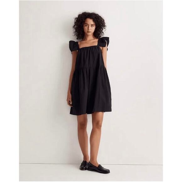 Madewell Dresses & Skirts - Madewell Marnay Black Flutter-Sleeve Square-Neck Mini Dress Size Medium